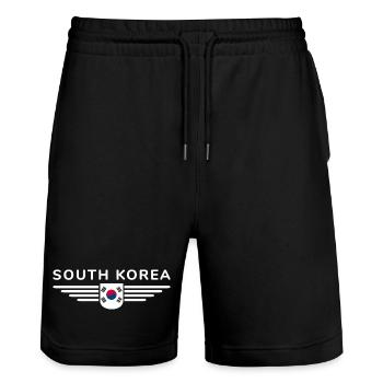 J’aime la Corée du Sud Design T-shirt Outfit - Short de jogging bio TRAINER Stanley/Stella unisexe - noir - Devant - Nik (191cm) & Marisol (170cm)