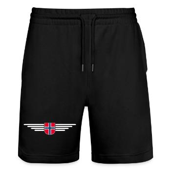 Ich liebe Norwegen Design T-Shirt Outfit - Stanley/Stella Unisex Bio Joggingshorts Trainer  - Schwarz - Vorne - Nik (191cm) & Marisol (170cm)