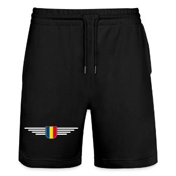 Bukarest T Shirt für Rumänien Fans Outfit - Stanley/Stella Unisex Bio Joggingshorts Trainer  - Schwarz - Vorne - Nik (191cm) & Marisol (170cm)