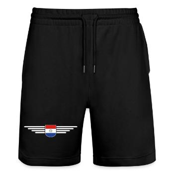 Paraguay Fan T-Shirt - Stanley/Stella Trainer Unisex Organic Jogging Shorts - black - Front - Nik (191cm) & Marisol (170cm)