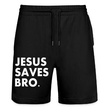 Jesus saves bro - Short de jogging bio TRAINER Stanley/Stella unisexe - noir - Devant - Nik (191cm) & Marisol (170cm)