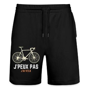 ICH KANN KEIN FAHRRAD HABEN - HUMOR - PINK - Stanley/Stella Unisex Bio Joggingshorts Trainer  - Schwarz - Vorne - Nik (191cm) & Marisol (170cm)