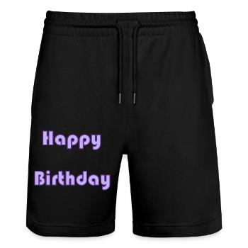 GEBURTSTAG. ALLES GUTE ZUM GEBURTSTAG. ALLES GUTE ZUM GEBURTSTAG. - Stanley/Stella Unisex Bio Joggingshorts Trainer  - Schwarz - Vorne - Nik (191cm) & Marisol (170cm)