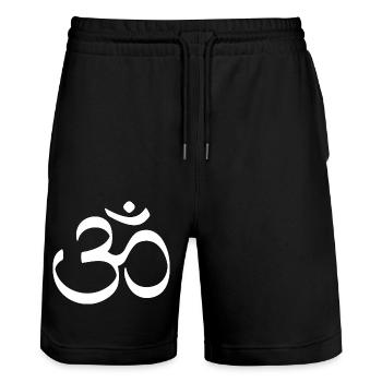 Om ॐ - Stanley/Stella Trainer Unisex Organic Jogging Shorts - black - Front - Nik (191cm) & Marisol (170cm)