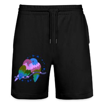 Birds in Love - Stanley/Stella Trainer Unisex Organic Jogging Shorts - black - Front - Nik (191cm) & Marisol (170cm)