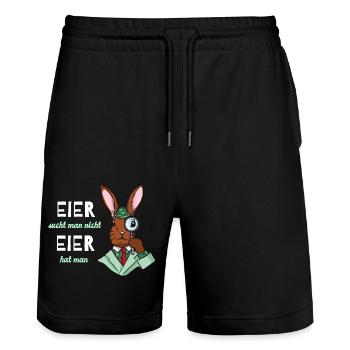 Eier sucht man nicht Eier hat man Ostern Motive - Stanley/Stella Unisex Bio Joggingshorts Trainer  - Schwarz - Vorne - Nik (191cm) & Marisol (170cm)