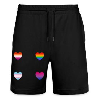 Cœurs LGBTQ - Short de jogging bio TRAINER Stanley/Stella unisexe - noir - Devant - Nik (191cm) & Marisol (170cm)