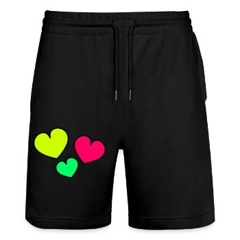 ICH LIEBE DICH. ICH LIEBE DICH. LIEBE. LIEBE. HERZ. - Stanley/Stella Unisex Bio Joggingshorts Trainer  - Schwarz - Vorne - Nik (191cm) & Marisol (170cm)