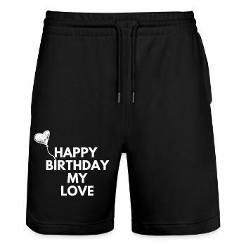 Happy Birthday my love - Stanley/Stella Trainer Unisex Organic Jogging Shorts - black - Front - Nik (191cm) & Marisol (170cm)