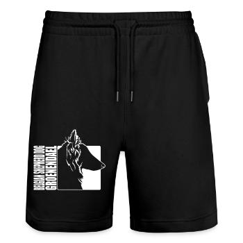 Belgian Shepherd Dog Groenendael Profile Wilsigns - Stanley/Stella Trainer Unisex Organic Jogging Shorts - black - Front - Nik (191cm) & Marisol (170cm)