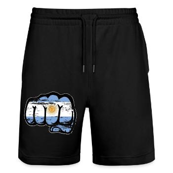 Argentina flag fist used - Stanley/Stella Trainer Unisex Organic Jogging Shorts - black - Front - Nik (191cm) & Marisol (170cm)