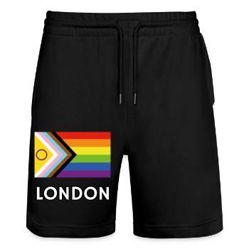 Inclusive Pride Progress Flag London - Stanley/Stella Trainer Unisex Organic Jogging Shorts - black - Front - Nik (191cm) & Marisol (170cm)