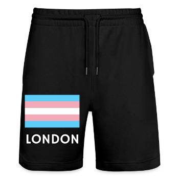 Trans Pride Flag London - Stanley/Stella Trainer Unisex Organic Jogging Shorts - black - Front - Nik (191cm) & Marisol (170cm)