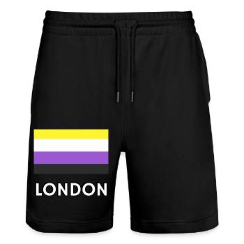 Non binary Pride Flag London - Stanley/Stella Trainer Unisex Organic Jogging Shorts - black - Front - Nik (191cm) & Marisol (170cm)