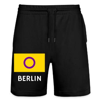 Intersex Pride Flagge Berlin - Stanley/Stella Unisex Bio Joggingshorts Trainer  - Schwarz - Vorne - Nik (191cm) & Marisol (170cm)