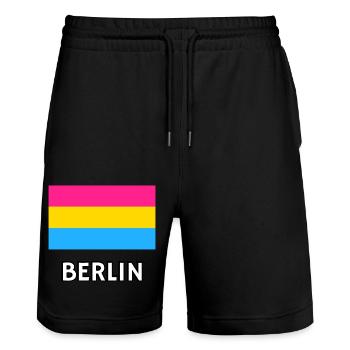 Pan Pride Flagge Berlin - Stanley/Stella Unisex Bio Joggingshorts Trainer  - Schwarz - Vorne - Nik (191cm) & Marisol (170cm)