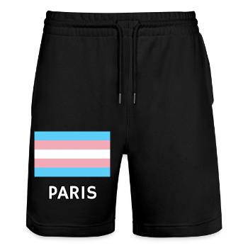 Trans Pride Flagge Paris - Stanley/Stella Unisex Bio Joggingshorts Trainer  - Schwarz - Vorne - Nik (191cm) & Marisol (170cm)