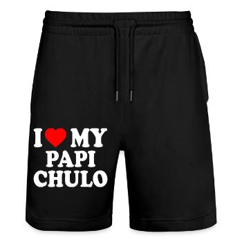 I love my papi chulo - Stanley/Stella Trainer Unisex Organic Jogging Shorts - black - Front - Nik (191cm) & Marisol (170cm)