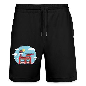 Hélicoptère et camion de pompiers - Short de jogging bio TRAINER Stanley/Stella unisexe - noir - Devant - Nik (191cm) & Marisol (170cm)