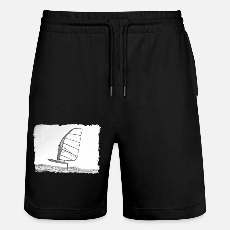Windsurf Foil / Foiling Hand-Drawing Sketch - Stanley/Stella Trainer Unisex Organic Jogging Shorts - black