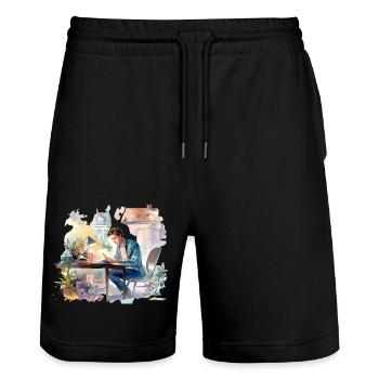 Alone without you - Stanley/Stella Trainer Unisex Organic Jogging Shorts - black - Front - Nik (191cm) & Marisol (170cm)