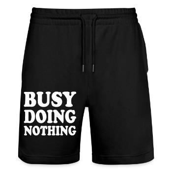 busy doing nothing - Stanley/Stella Trainer Unisex Organic Jogging Shorts - black - Front - Nik (191cm) & Marisol (170cm)