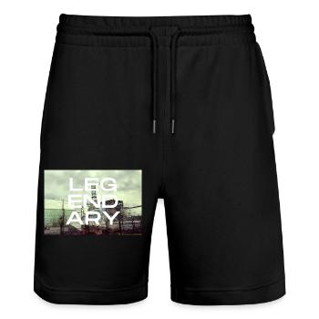 LEGENDARY Design - Stanley/Stella Trainer Unisex Organic Jogging Shorts - black - Front - Nik (191cm) & Marisol (170cm)