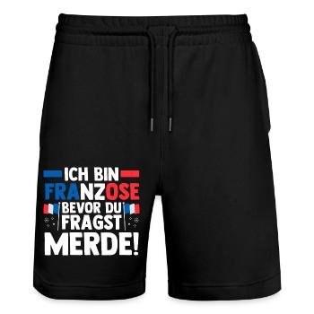 Franzose Französisch Frankreich - Stanley/Stella Unisex Bio Joggingshorts Trainer  - Schwarz - Vorne - Nik (191cm) & Marisol (170cm)
