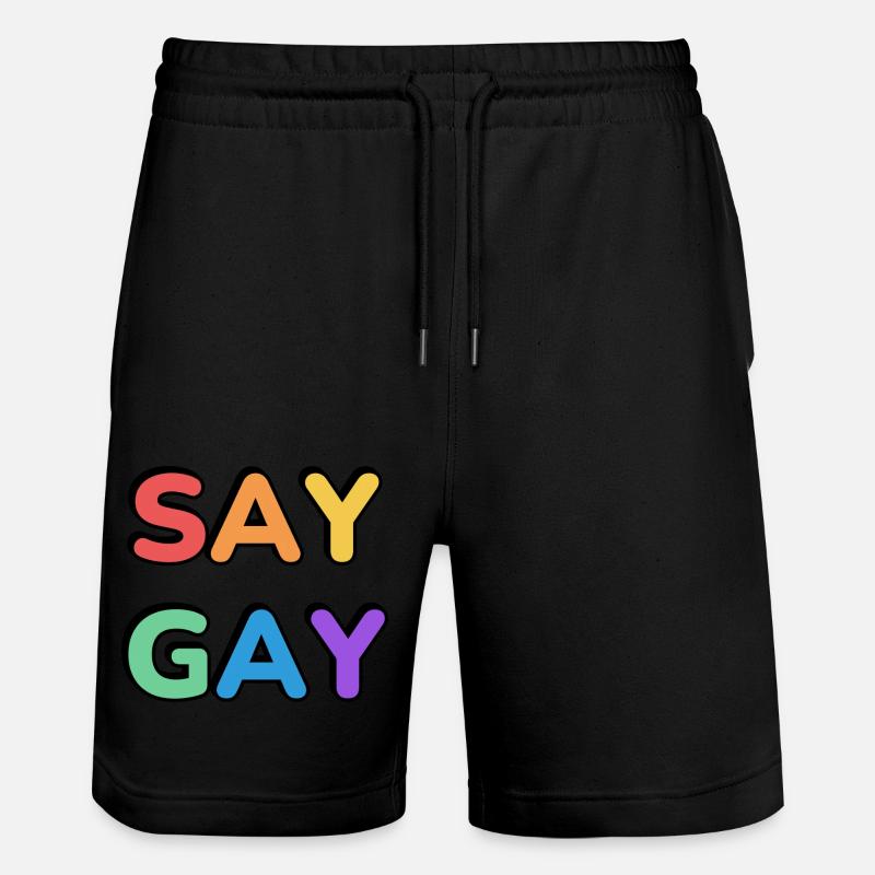 SAY GAY rainbow pride text - Stanley/Stella Trainer Unisex Organic Jogging Shorts - black