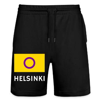 Drapeau de la fierté intersexe Helsinki - Short de jogging bio TRAINER Stanley/Stella unisexe - noir - Devant - Nik (191cm) & Marisol (170cm)