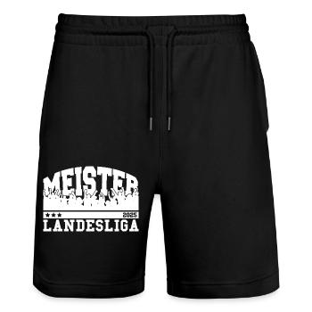 Meister Landesliga 2025 Aufstieg Fußball Handball - Stanley/Stella Unisex Bio Joggingshorts Trainer  - Schwarz - Vorne - Nik (191cm) & Marisol (170cm)