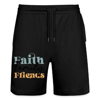 Glaube, Familie. Freunde - Stanley/Stella Unisex Bio Joggingshorts Trainer  - Schwarz - Vorne - Nik (191cm) & Marisol (170cm)