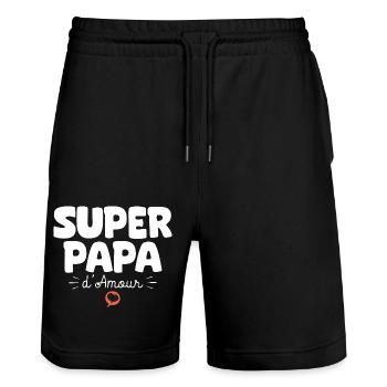 Papa drôle Fête des Pères Super papa d'amour - Short de jogging bio TRAINER Stanley/Stella unisexe - noir - Devant - Nik (191cm) & Marisol (170cm)