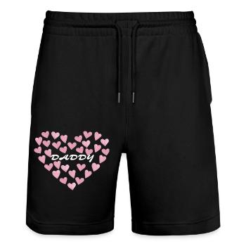 Daddy Love - Pink Hearts | Ideal for Father's Day - Stanley/Stella Trainer Unisex Organic Jogging Shorts - black - Front - Nik (191cm) & Marisol (170cm)