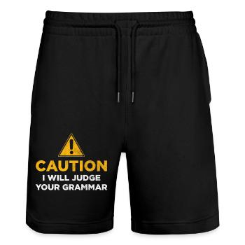 Vorsicht, ich werde Ihre Grammatik beurteilen - Stanley/Stella Unisex Bio Joggingshorts Trainer  - Schwarz - Vorne - Nik (191cm) & Marisol (170cm)
