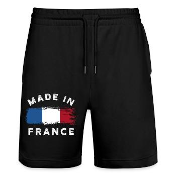 Fabriqué en France - Drapeau France - Short de jogging bio TRAINER Stanley/Stella unisexe - noir - Devant - Nik (191cm) & Marisol (170cm)