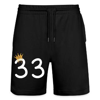 33 - Stanley/Stella Trainer Unisex Organic Jogging Shorts - black - Front - Nik (191cm) & Marisol (170cm)