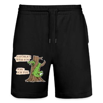 Natürlich weiß ich, was ich tue! - Stanley/Stella Unisex Bio Joggingshorts Trainer  - Schwarz - Vorne - Nik (191cm) & Marisol (170cm)