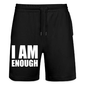 I am enough - Stanley/Stella Trainer Unisex Organic Jogging Shorts - black - Front - Nik (191cm) & Marisol (170cm)