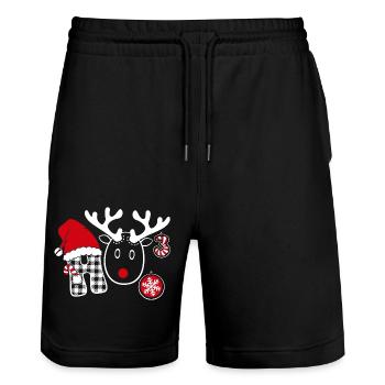 Ho Ho Ho Ugly Christmas Sweater ho hoch drei - Stanley/Stella Unisex Bio Joggingshorts Trainer  - Schwarz - Vorne - Nik (191cm) & Marisol (170cm)