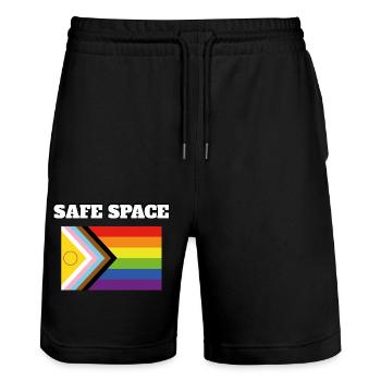 Inklusive Pride Pride SICHERER RAUM - Stanley/Stella Unisex Bio Joggingshorts Trainer  - Schwarz - Vorne - Nik (191cm) & Marisol (170cm)