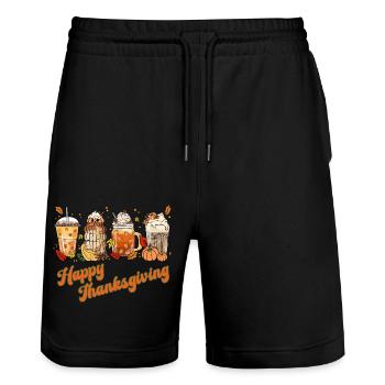 Happy Thanksgiving - Retro Coffee Pumpkin Spice - Stanley/Stella Unisex Bio Joggingshorts Trainer  - Schwarz - Vorne - Nik (191cm) & Marisol (170cm)
