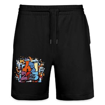 Abi Abschluss 2025 Graffiti Abschlussparty - Stanley/Stella Unisex Bio Joggingshorts Trainer  - Schwarz - Vorne - Nik (191cm) & Marisol (170cm)