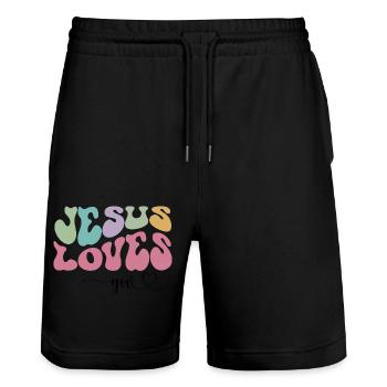 Jesus liebt dich - Stanley/Stella Unisex Bio Joggingshorts Trainer  - Schwarz - Vorne - Nik (191cm) & Marisol (170cm)