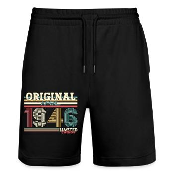80. Geburtstag Original April Jahrgang 1946 - Stanley/Stella Unisex Bio Joggingshorts Trainer  - Schwarz - Vorne - Nik (191cm) & Marisol (170cm)