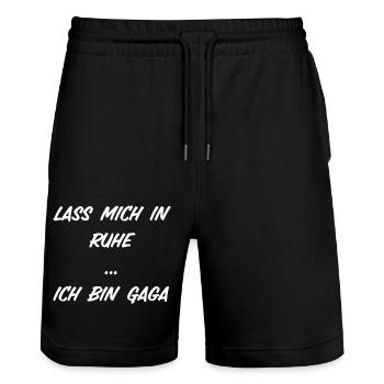 T-Shirt "lass mich in ruhe ich bin gaga" - Stanley/Stella Unisex Bio Joggingshorts Trainer  - Schwarz - Vorne - Nik (191cm) & Marisol (170cm)