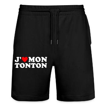 J' aime mon tonton cadeau oncle coeur rouge - Short de jogging bio TRAINER Stanley/Stella unisexe - noir - Devant - Nik (191cm) & Marisol (170cm)