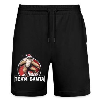 Yeti Team Santa Christmas Squad Familien-Matching - Stanley/Stella Unisex Bio Joggingshorts Trainer  - Schwarz - Vorne - Nik (191cm) & Marisol (170cm)