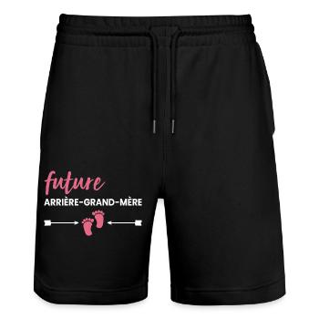 Future Arrière grand-mère Annonce grossesse - Short de jogging bio TRAINER Stanley/Stella unisexe - noir - Devant - Nik (191cm) & Marisol (170cm)