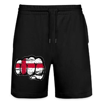 England flag fist used - Stanley/Stella Trainer Unisex Organic Jogging Shorts - black - Front - Nik (191cm) & Marisol (170cm)